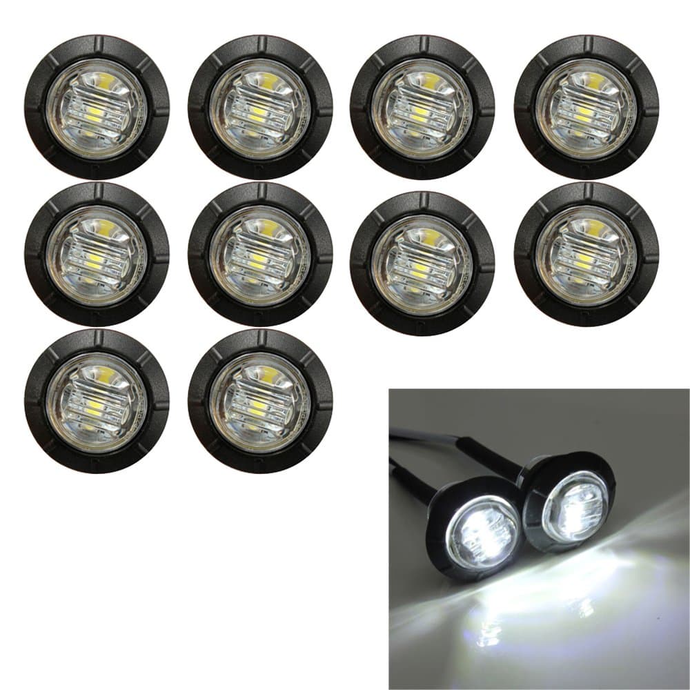 3/4" Round White LED Front Rear Side Marker Indicators Light Waterproof Bullet Clearance Marker Light 12V for Car Truck (Pack of 10)