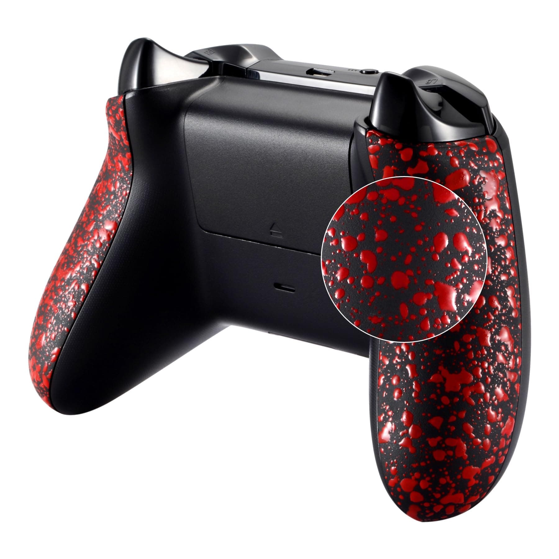 eXtremeRate Textured Red Back Panels, Comfortable Non-Slip Side Rails, 3D Splashing Handles, Game Improvement Replacement Parts for Xbox One X/S Controller (Model 1708)