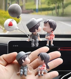 wolpin Plastic Car Decor Car Dashboard Accessories Cute Love Couple I Love You With Balloon Car Interior Decoration Showpiece For Desk Decoration