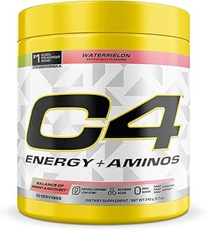 Cellucor C4 Energy + Aminos Powder, 5g BCAAs & EAAs for Muscle Recovery, 3 Electrolytes for Hydration, 100mg Natural Caffeine, Pre Workout, Zero Sugar, 30 Servings, Watermelon
