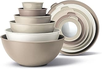 COOK WITH COLOR Mixing Bowls with TPR Lids - 12 Piece Plastic Nesting Bowls Set includes 6 Prep Bowls and 6 Lids, Microwave Safe (Brown)