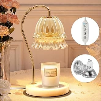 Candle Warmer Lamp with Timer, Dimmable Elegant Glass Flower Lamp, 2 Bulbs & Marble Base, Electric Desk Lamp, Vintage Aesthetic Room Bedroom Decor, Wax Melt Warmer Light, Women/Mom Warm Gift