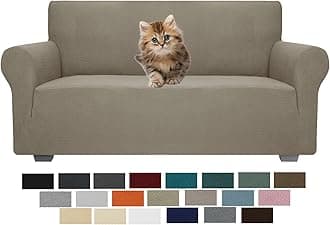 JIVINER High Stretch 1-Piece Jacquard Small Checks Couch Covers for 2 Cushion Couch Anti Slip Love Seat Sofa Covers Loveseat Slipcovers Protector for Kids Pets (Medium, Khaki)