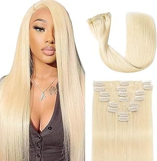 Clip in Hair Extensions Real Human Hair Clip ins 100% Human Hair Extension for Women Clip in Extensions 8pcs Per Set with 18 Clips Double Weft (20 Inch 80g #60 Platinum Blonde)
