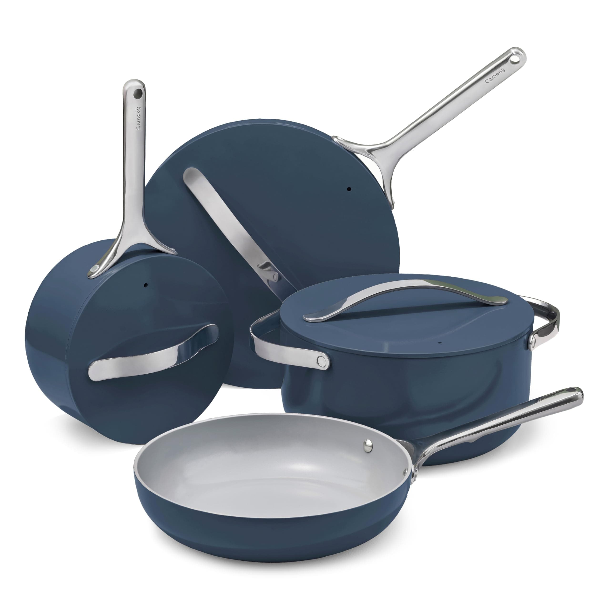Nonstick Ceramic Cookware Set (12 Piece) Pots, Pans, Lids and Kitchen Storage - Non Toxic, PTFE & PFOA Free - Oven Safe & Compatible with All Stovetops (Gas, Electric & Induction) - Navy
