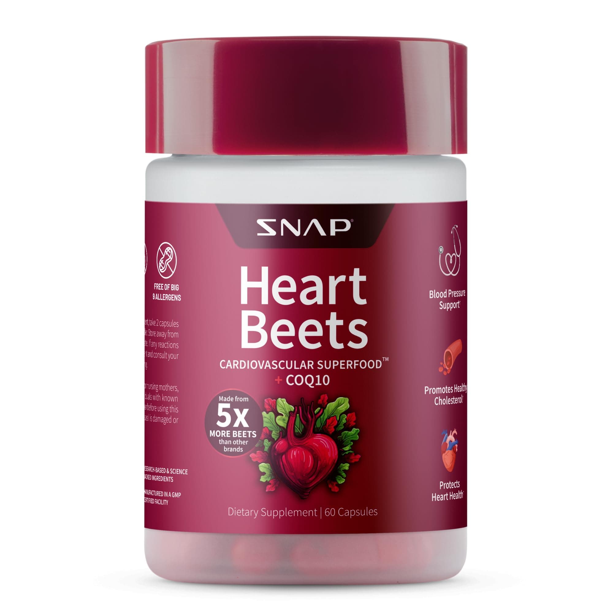 Heart Beets Capsules with CoQ10, Cardiovascular Support Supplement for Men & Women, Superfood Made with 5X More Beets, Heart Health, Circulation & Cholesterol Support, 60 Capsules