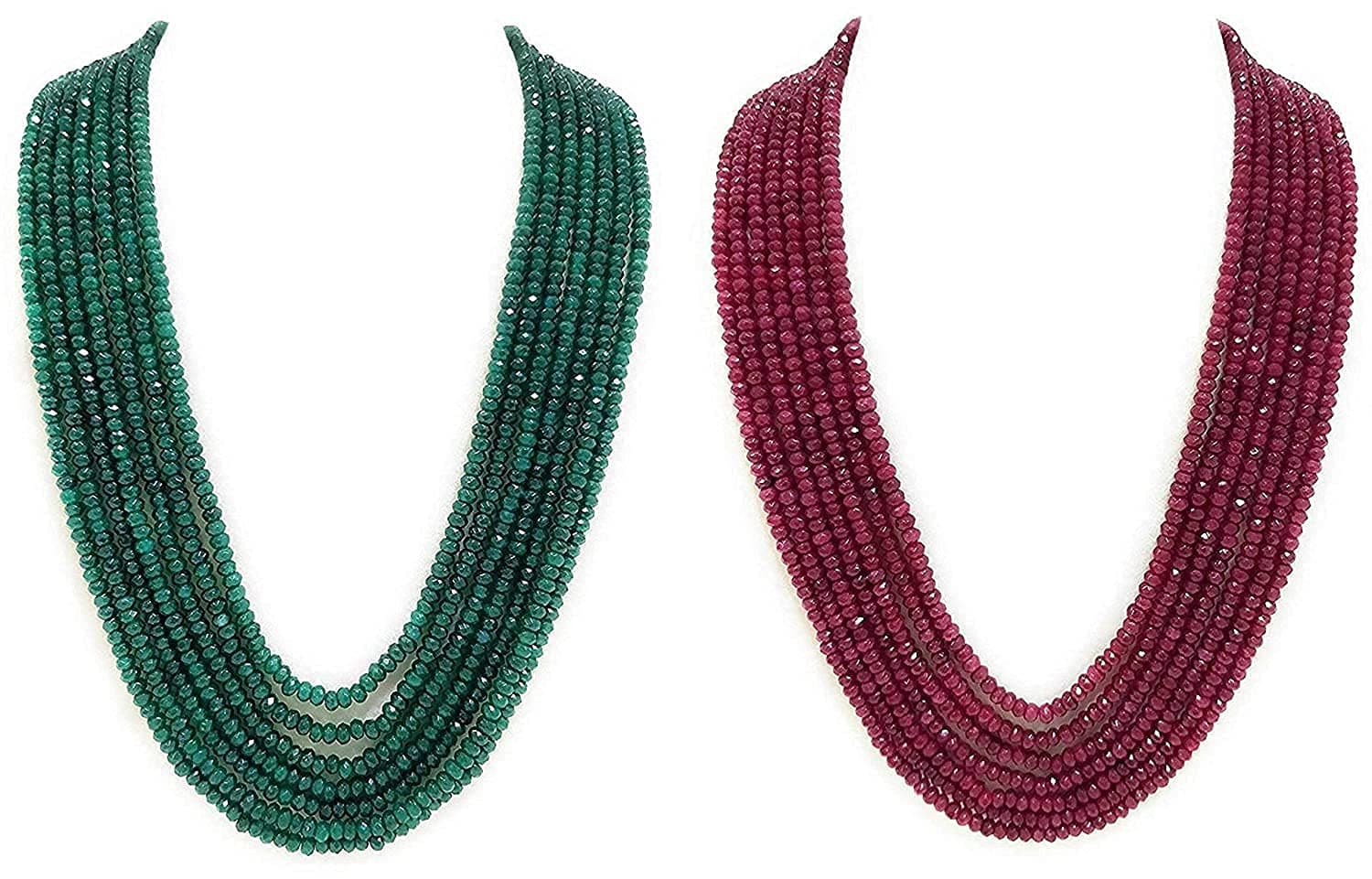Classic Ruby & Emerald Jade 7 Layer 4 mm Semi Precious Gemstone Necklace for Women, 4 mm, Gemstone, gemstone