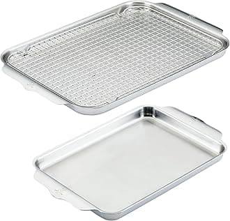Hestan Provisions OvenBond – 3-Piece Tri-ply Baking Sheet Set Professional Stainless Steel Bakeware, Half & Quarter Sheets & Rack