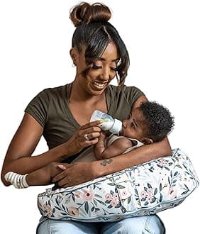 Uplift Nursing Pillow - Wedge Bottle & Breastfeeding Pillow to Reduce Spit-Up and Reflux Symptoms, with Body-Inclusive Opening and Belt, Baby Safety Alliance Verified - Pink Garden Flowers