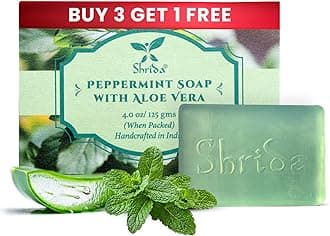 Peppermint Essential Oil Soap with Aloe Vera | Handmade Organic Herbal Soap for Invigorating & Refreshing Skincare | Moisturizing, Sulfate-Free, Paraben-Free | Pack of 4 (125g Each)
