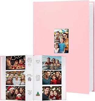 Photo Album 4x6 450 Photos with Writing Space,4 x 6 Photo Book Linen Cover with Front Window, 4x6 Picture Album 450 Photos Photo Album Book for Wedding Kids Travel Family Baby Pictures, Pink