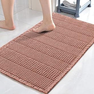 Upgraded Waffle Bath Mat Super Absorbent Non Slip Bath Rug Soft Pink 17" x 24"