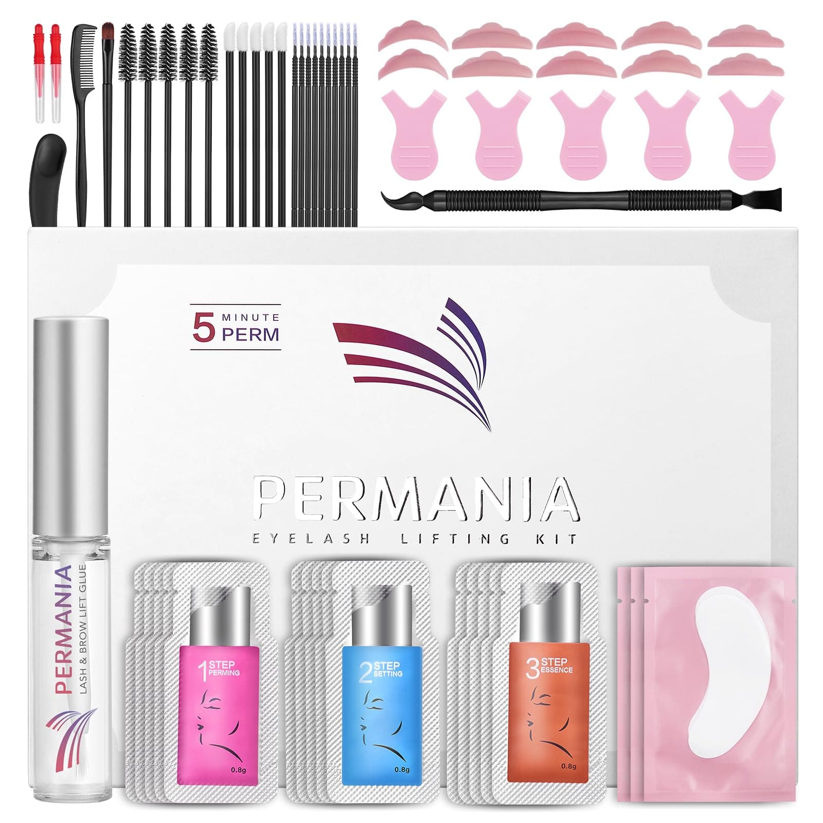 PERMANIA Lash Lift Kit, Lash Perm Kit, Fast Eyelash Lifting 5 Minutes DIY at Home with Strong Glue Disposable Sachet Lash Lifting Kit Last 6 Weeks (15pcs)