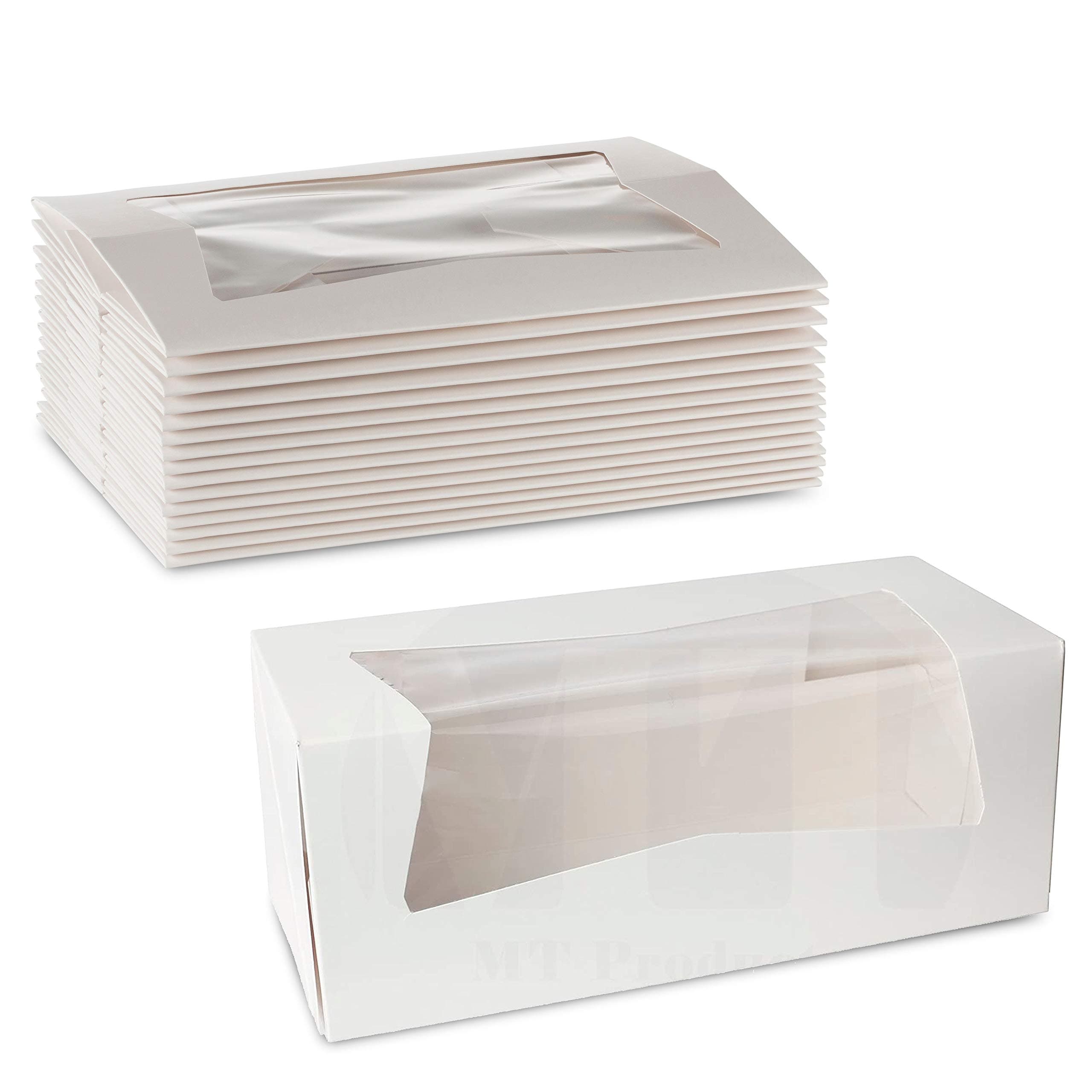 MT Products White Cupcake Boxes 9" x 4" x 3.5" - Auto Pop-Up Bakery Boxes with Window (Pack of 25) - Made in the USA