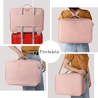 MONSTINA Cosmetic Bags 3 Layer Cosmetic Organizer Makeup Case Beauty Artist Storage Brush Box with Shoulder Strap (pink)