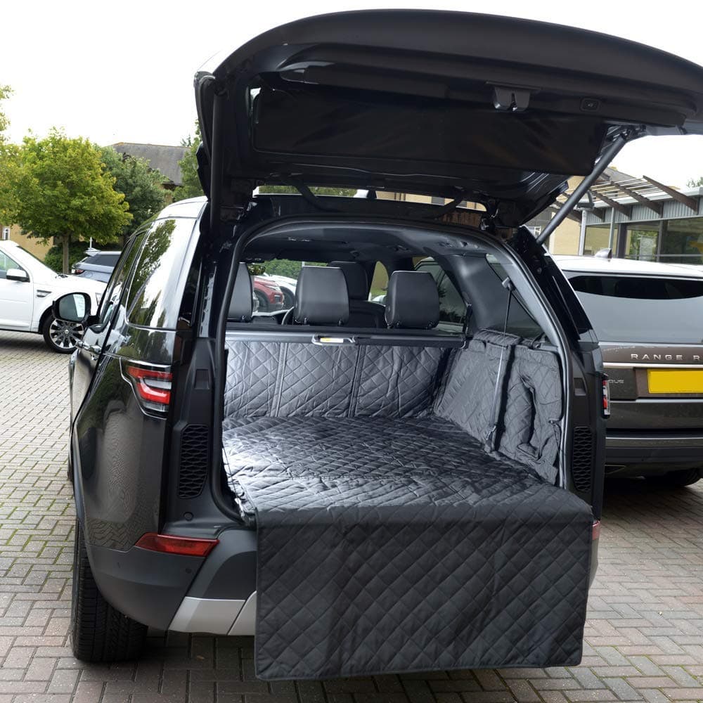 Land Rover Discovery 5 Boot Liner - Quilted Car Boot Protector & Dog Boot Cover with Rear Bumper Protector, Waterproof All Weather for 2017 Onwards Land Rover Discovery by UK Custom Covers (Black)