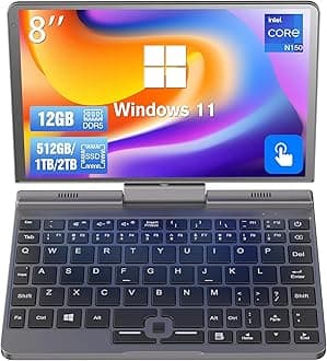 8 inch Mini Laptop Touchscreen Notebook Tablet N150 2-in-1 Handheld Computer Portable Small Pocket PC Win-11, Gigabit/Wi-Fi 6/2MP Camera/G-Sensor/HDMI/PD 30W Charging/Stylus, 12GB RAM 2TB SSD