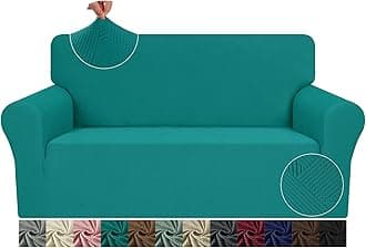 JIVINER Loveseat Slipcovers, 1 Piece Stretch Couch Covers for 2 Cushion Furniture Protector with Elastic Bottom for Kids Pets Jacquard 2 Seater Sofa Cover (Loveseat, Teal)