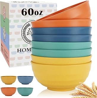 - Homienly Large Bowls, 60 Oz Salad Bowls, Large Cereal Bowls, 8PCS Unbreakable Wheat Straw Serving Bowls for Pho, Popcorn, Soup & Oatmeal, Microwave & Dishwasher Safe for Kitchen, Camping (Multi)