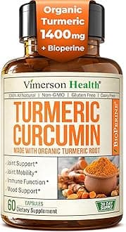 Turmeric Curcumin Supplement with Black Pepper Extract - High Potency Organic Turmeric 1400mg & 95% Curcuminoids for Joint & Digestive Health - Joint Support Supplement - 60 Vegan Curcuma Capsules