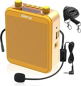 Voice Amplifier, Giecy 30W 2800mAh Rechargeable Personal Voice Amplifier with Microphone Headset, Portable Speaker for Multiple Locations Classroom, Meetings and Outdoors (G300-Yellow)