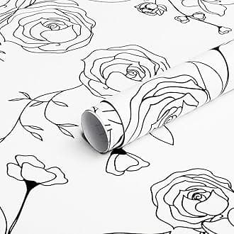 Rylan 45 * 300 Peel and Stick Wallpaper Gold and White Contact Paper Floral Wallpaper Self Adhesive Removable Wallpaper for Bedroom Covering Vinyl Rolls(White & Black)