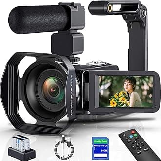 GOGERLY Camcorder 8K 64MP Digital Zoom 18X YouTube Vlogging Camera Webcam IR Night Vision WiFi 3.0 Inch with Microphone, 32G SD Card, Remote Control and 2 Batteries