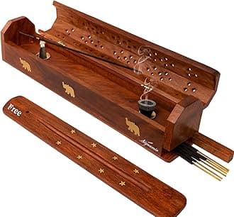 - SIGNAMIO® 2pcs Wooden Horizontal Agarbatti and Dhoop Holder Premium Incense Stick Stand with Ash Catcher for Pooja Room - Essential Puja Items for Home & Agarbatti Stand Holder with Storage Box