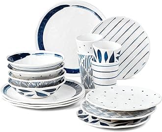 Lenox 895323 Blue Bay Melamine 16-Piece Dinnerware Set, Lightweight Melamine Material