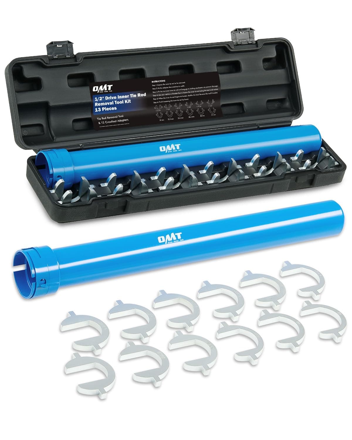 Orion Motor Tech Inner Tie Rod Removal Tool Kit - Master Inner Rod Tool Set with 12 Crowfoot Adapters and 1/2 Inch Drive Tube