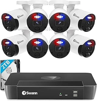 SwannProfessional 4K 8 Channel Home Security Camera System, 2TB NVR, 8 PoE IP Cameras Outdoor, 8MP Wired Surveillance CCTV, Heat Motion Detection, LED Light, 24/7 Recording Security Camera, 879808