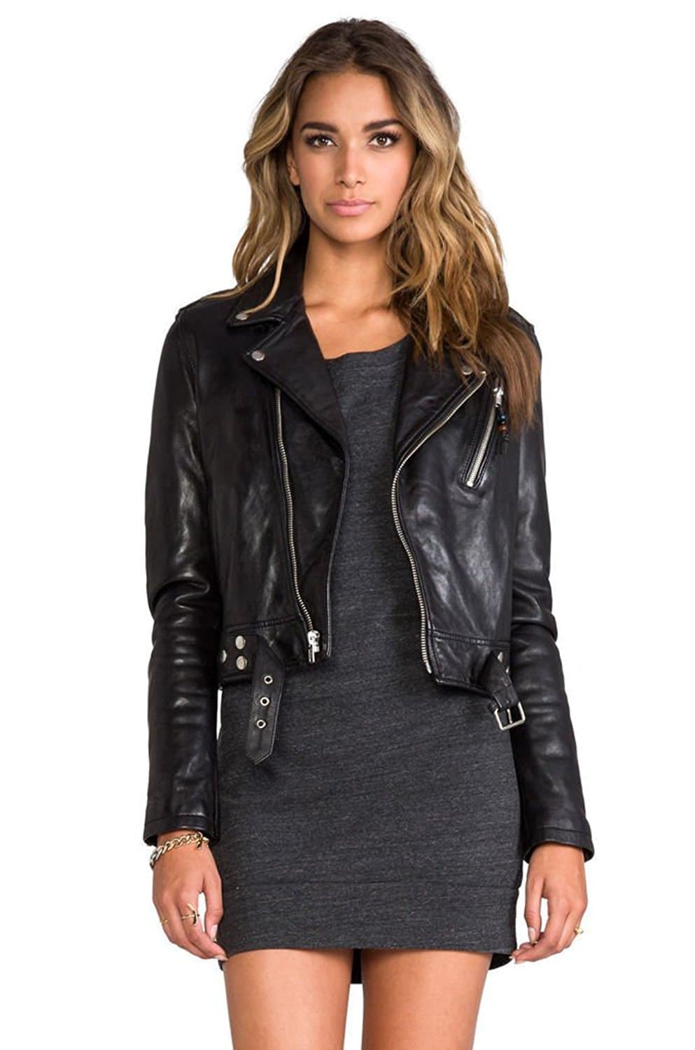 SIDWomen's Lambskin Leather Biker Black Jacket