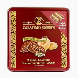 100% All-Natural Sesame & Butter Shortbread Biscuits, Slightly Sweet, Square Gift Tin, No Preservatives, No Additives, 1.4 LB