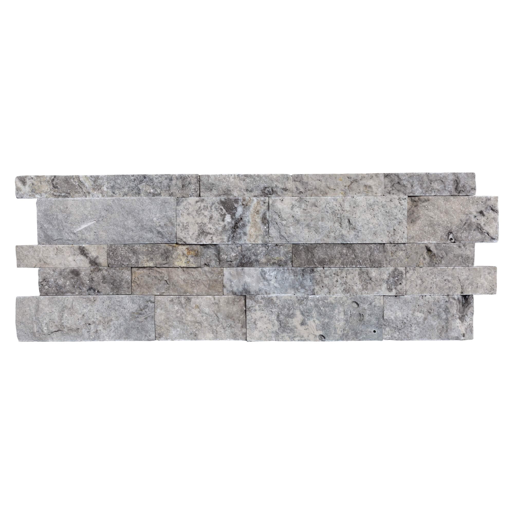 Silver Travertine Stacked Stone Ledger Panel - Split Face - 7.25"x19.75"x3/4" (1-pcs 4"x4" Sample)