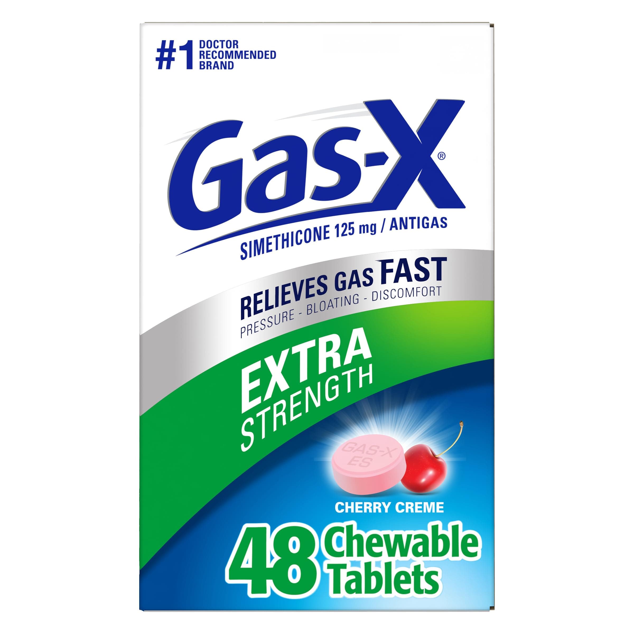 Gas-X Extra Strength Chewable Gas Relief Tablets with Simethicone 125 mg, Cherry - 48 Count