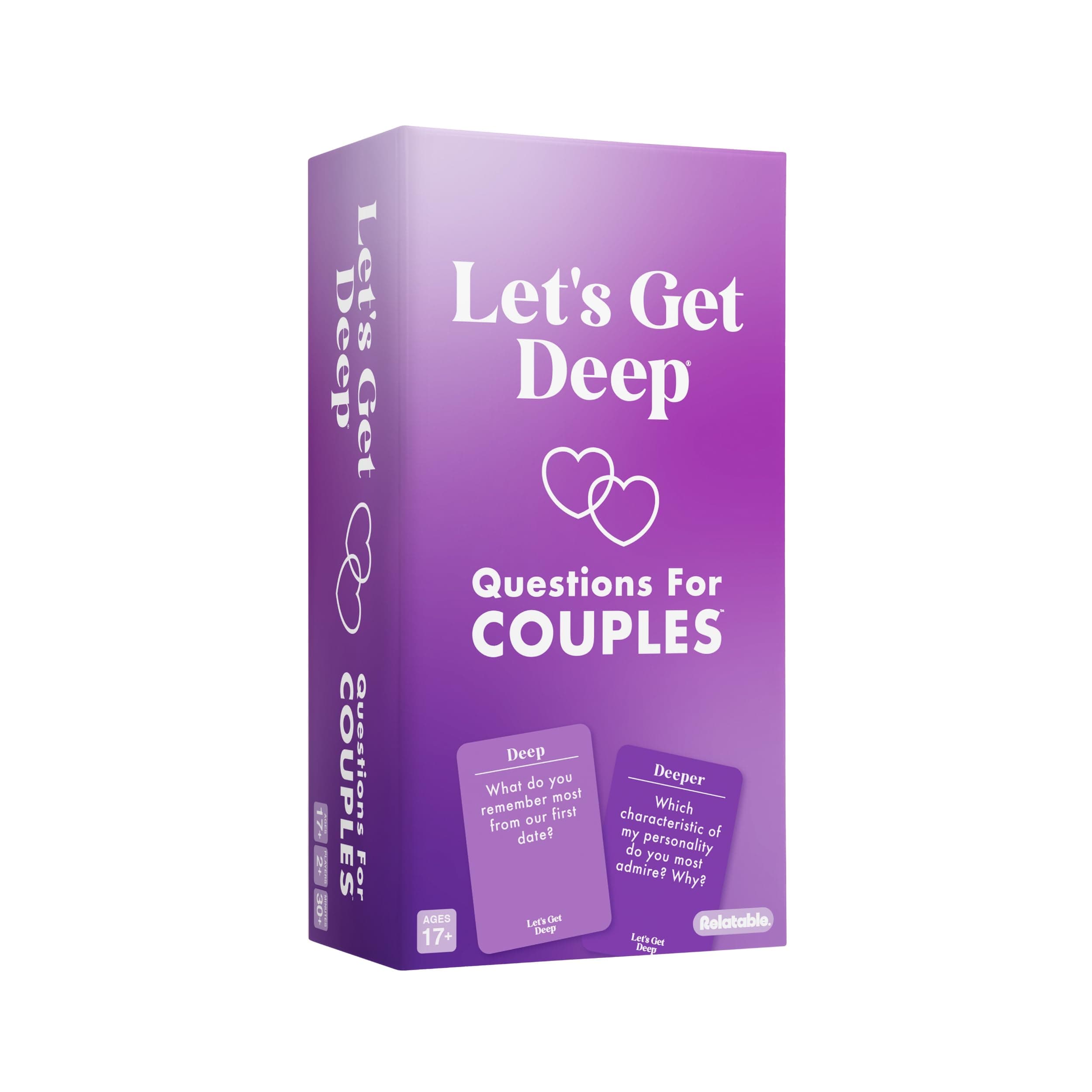 Let's Get Deep by Relatable, A Question Card Game for Couples, Great for Date Night Ideas, Couples Gifts, Wedding Gifts, and Long Distance Relationship Gifts, Includes 200 Cards to Build Up Intimacy