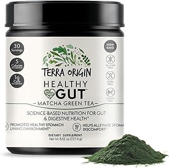 TERRA ORIGIN Healthy Gut Matcha Green Tea | 30-Servings with L-Glutamine, Zinc, Glucosamine, Slippery Elm Bark and More!