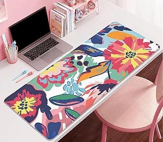 PAKWMFEVGD Abstract Floral Leaves Watercolor Mouse Pad Desk Mat, 27.5X11.8 in, L, Rubber, for Office, Computer, Keyboard, Laptop and Home Desk Pad