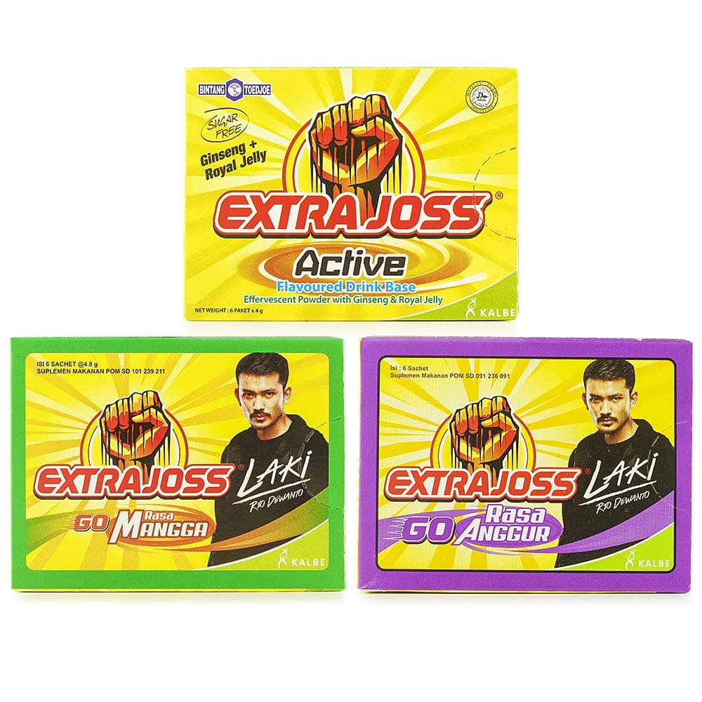 Extra Joss Active Energy Drink Powder Ginseng Grape Mango Flavour Halal Drink Minuman Quick Energy Boost (Total 30 Sachet) (Mango)