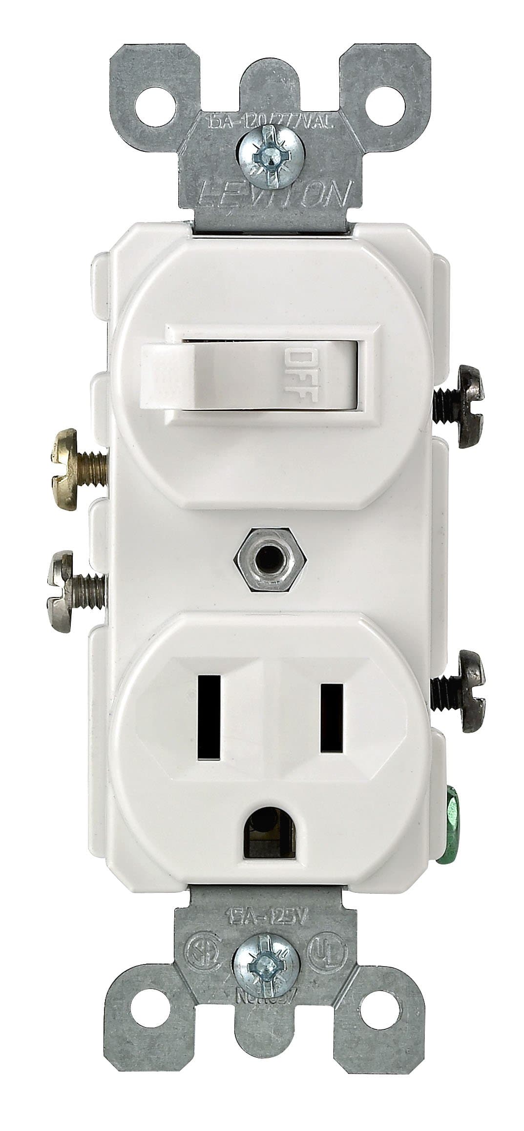 Leviton Combo Switch and Receptacle, 109-05225-WSP, White