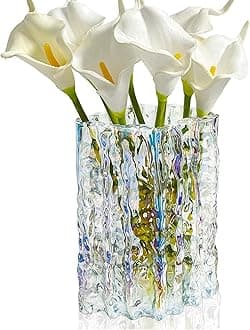 Aoderun Glass Vase Crystal Vase Heavy Duty Large Flower Vase for Dining Table Kitchen Office Home Shelf Wedding Living Room Centerpieces(Iridescent Clear)