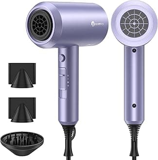 slopehill Professional Ionic Hair Dryer, Powerful 1800W Fast Drying Low Noise Blow Dryer with 2 Concentrator Nozzle 1 Diffuser Attachments for Home Salon Travel (Lavender)