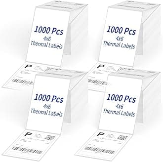 4" x 6" Direct Thermal Labels, 4000 Fanfold Shipping Labels with Perforated Line for Zebra & Rollo Printer, Thermal Printer Label 4x6, Permanent Adhesive