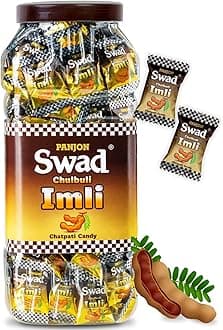Swad Chulbuli Imli Hard Candy Jar 150 Pieces Authentic Tangy Tamarind Chatpati Candy Traditional Indian Snack Natural Ingredients Mouth Freshener Perfect Party Favor Gift
