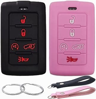 Silicone Rubber Key Fob Cover Compatible with 2021-2025 Jeep Grand Cherokee L Grand Wagoneer L Wagoneer Grand Cherokee L (Black Pink, 5 Buttons)