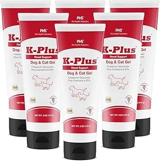 K-Plus Potassium Gluconate Renal Gel Plus Cranberry and EPA for Dogs and Cats - Veterinarian Approved Renal Supplement - Supports Potassium Balance - (6 Pack, Gel)