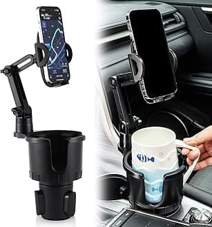 Amiss Cup Holder Cell Phone Mount for Car with 360°Rotation - Expander Organizer with Adjustable Base, Cell Phone Accessories Compatible with iPhone, Samsung & All Smartphones