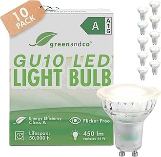 greenandco 10x GU10 | Replaces 44W | Neutral White 4000K | 2.5W 450lm | 36° | Flicker-Free | Energy Efficiency Class A | 230V LED Spot | Not Dimmable