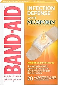 Band-Aid Brand Antibiotic Bandages, Assorted Sizes, Box of 20