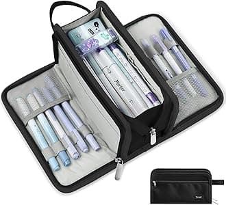 Sooez Large Pencil Case, Big Capacity Pencil Pouch Pen Bag with 3 Compartment, Portable Canvas Stationery Organizer with Zipper, Cute Aesthetic School Supplies for Teen Girls Boy, Pure Black